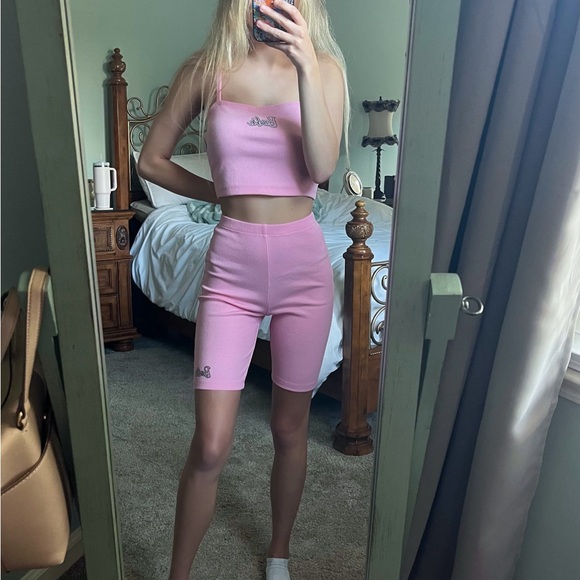 FOREVER 21 Barbie Core Small Crop Top & XS Biker Shorts Set - Picture 2 of 16